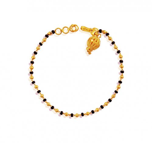 22K Gold Black Beads Bracelet - AjBr60735 - 22K Gold Bracelet designed