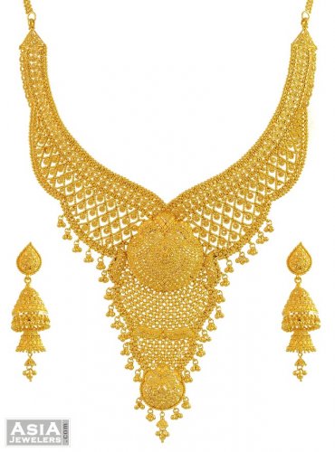 22k Yellow Gold Bridal Necklace Set - AjSt55081 - 22K yellow gold ...