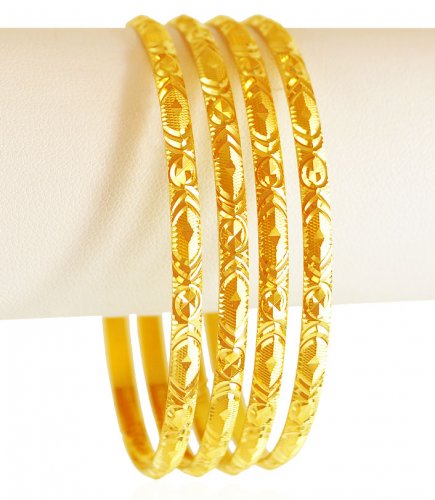 22kt Gold Machine Bangles (4 Pcs) - AsBa61835 - 22K Gold Bangle set ...