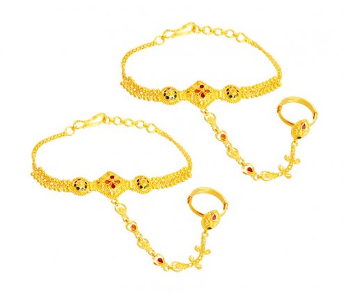 22K Gold kids ring chain bracelet set