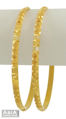22K Gold Indian Bangles (2 Pcs) - AjBa54199 - 22K Gold Bangles