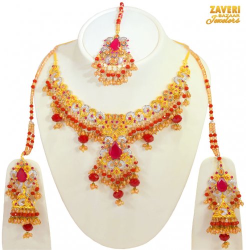 Ruby Necklace Set in 22kt Gold 