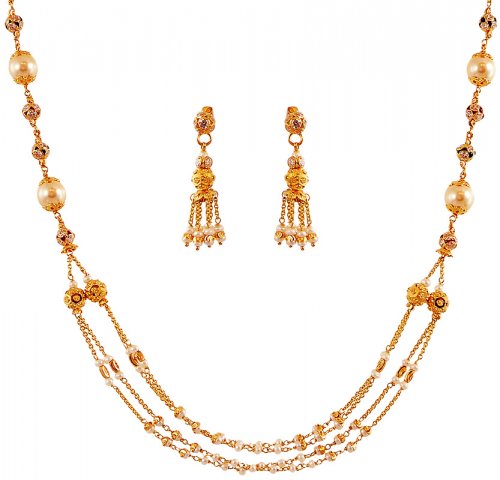 22K Gold Fancy Pearls Necklace Set 