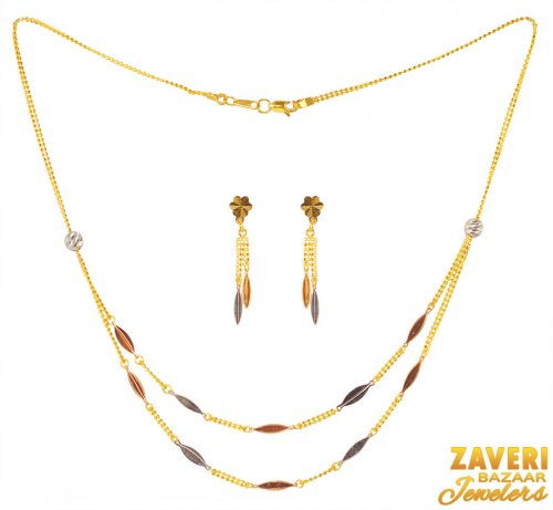 22K Gold  Three Tone Necklace Set 