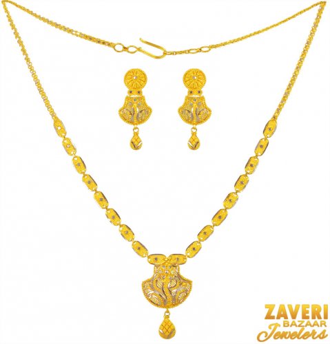 22K Gold Necklace Earrings Set 