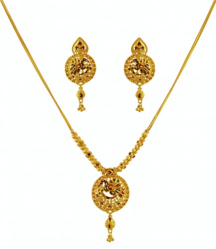 22K Gold Peacock Necklace Set 