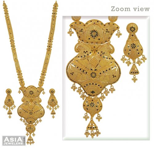 Indian Bridal Necklace Set (22K) - AjNs53544 - 22K gold long necklace