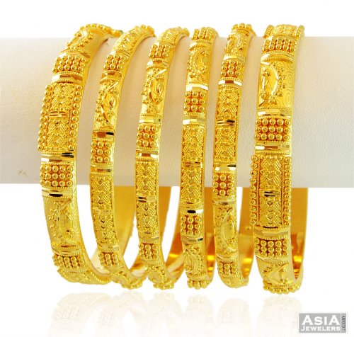 22k Traditional Gold Bangles Set(6) - AjBa58536 - 22k Gold Bangles (set ...