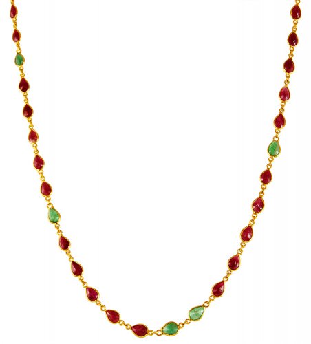 22K Gold Ruby Emerald Necklace ONLY - AjCh62773 - 22K Gold Necklace ONLY is beautifully knitted 