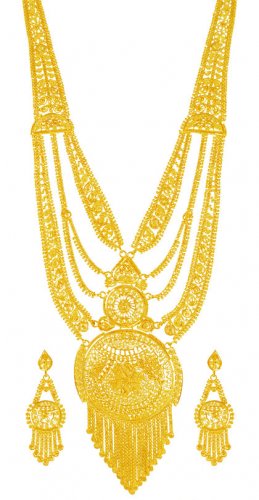 22kt Gold long necklace set - AjNs62893 - 22Kt Gold Necklace and ...