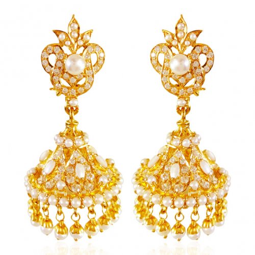 22Kt Gold Pearl Jhumka Earrings - AjEr64313 - 22Kt Gold Pearl Jhumka ...