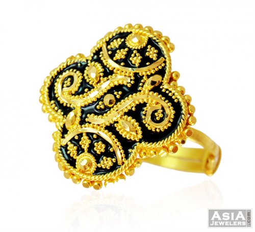 22K Gold Meena Ring - AjRi58381 - 22k gold adjustable ladies ring in ...
