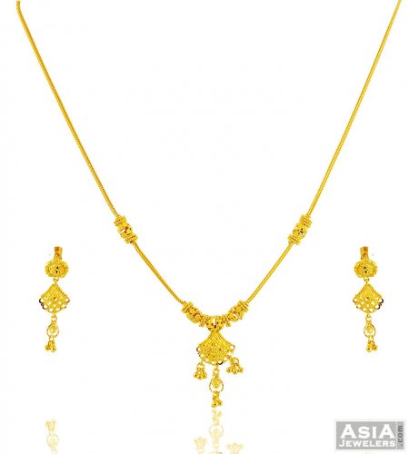 22K Light Yellow Gold Necklace Set 