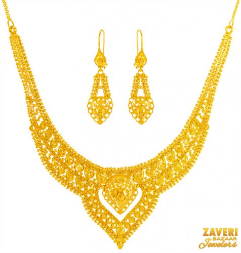 22 Karat Gold Necklace Earring Set 