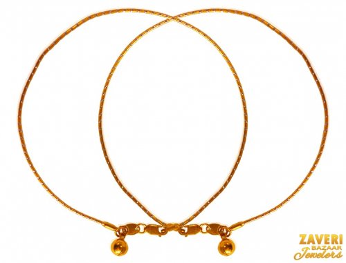 22 Kt Gold Two Tone Anklet (2 PC) 