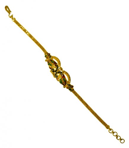22K Gold Meenakari Peacock Bracelet 