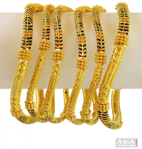 Wavy Meenakari Bangles Set 22K - AsBa57687 - 22K Gold Indian Designer ...