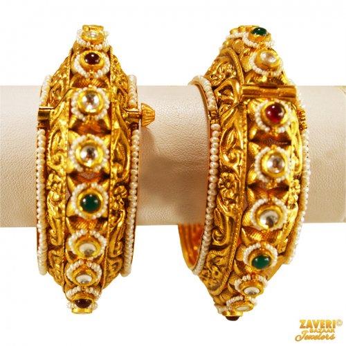 22K Gold Designer Antique Kadas - AsBa65849 - Exclusively designed 22 ...