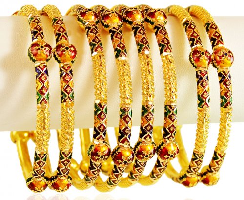 22K Gold Meenakari Bangle Set  