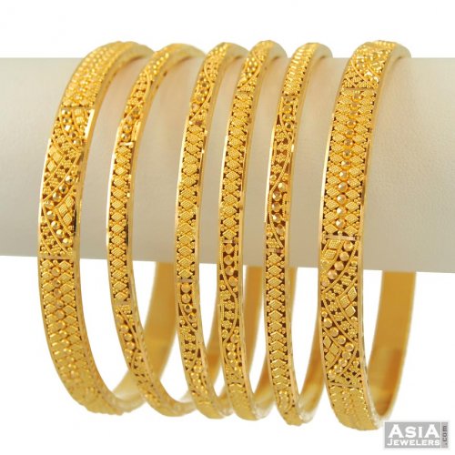 22K Indian Bangles Set (6 Pcs) - AsBa55208 - 22k yellow gold bangles ...