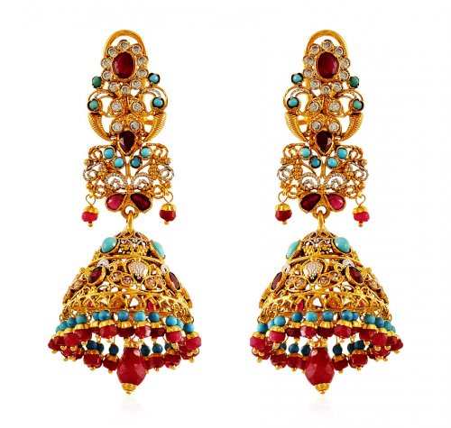 22K Gold Ruby Turquoise Jhumka 