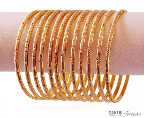 22K Gold Laser Bangles (12PCs) - AjBa59776 - 22k Gold bangles set (set ...