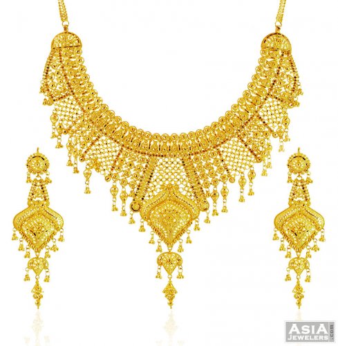 22K Exclusive Net Design Set - AjNs58433 - 22K Gold Necklace and ...