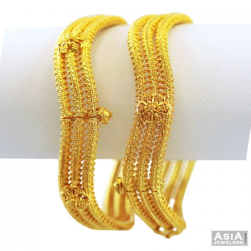 22K Gold Wavy Fancy Bangles - AsBa55703 - 22K Gold Wavy Style Filigree ...