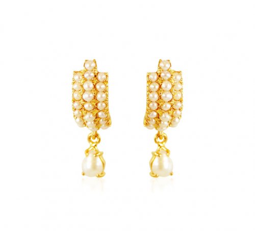 22k Gold-Plated Button Earrings with Cultured Pearls - Pearly Lotus | NOVICA