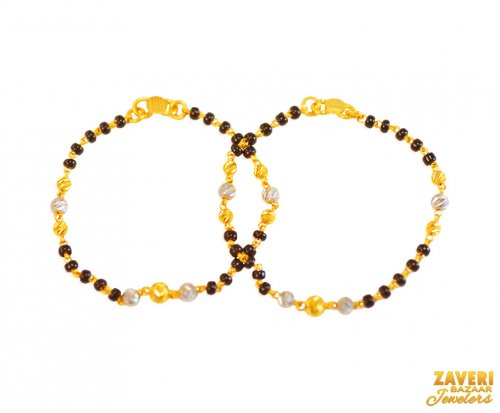 22Kt Gold TwoTone Blk Bracelets 2Pc 