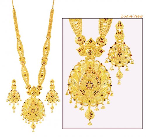 22K Fancy Meenakari Bridal Haar Set - AjNs59272 - 22Kt Gold Necklace ...