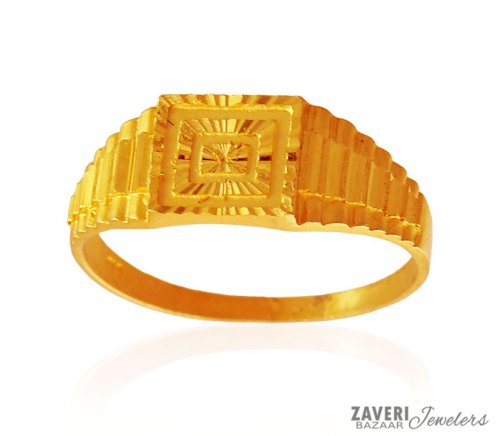 22K Gold Mens fancy Ring - AjRi59723 - 22K Gold Men's Ring with fancy ...