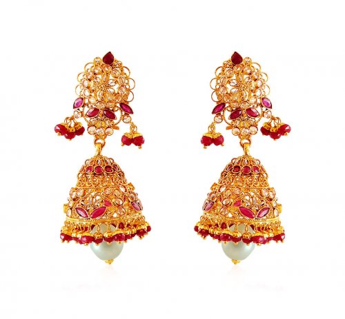 22K Gold Ruby Jhumki Earrings - AjEr60509 - 22K Gold Pakistani design ...