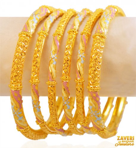 22Kt Gold Meenakari Bangles (6Pc) 