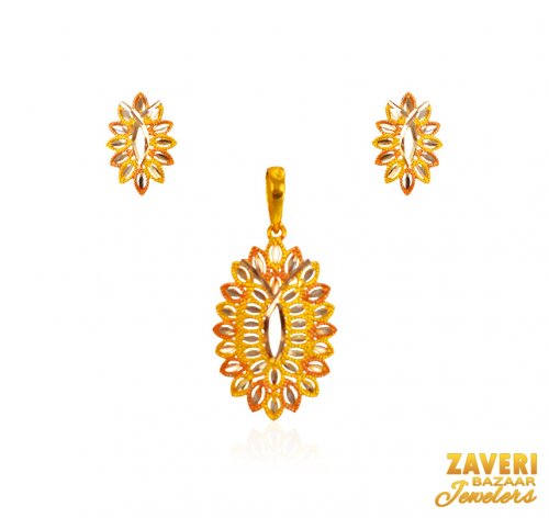 22Kt Gold Multi Tone Pendant Set 