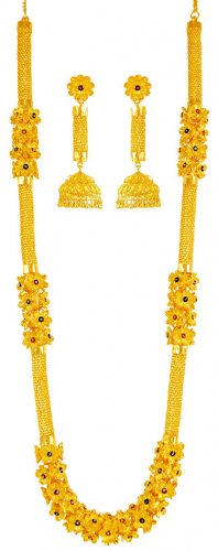 22k Gold Long Necklace Earring Set  