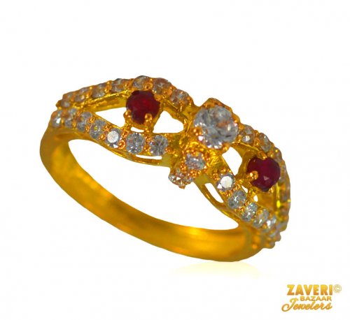 22 kt Gold ring with Colored CZ 