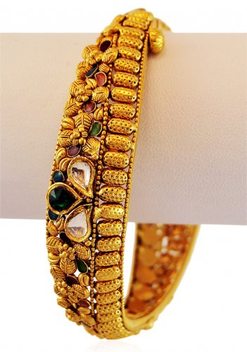 22kt Antique Bangle with stones - AsBa60341 - 22K Gold handmade Antique ...