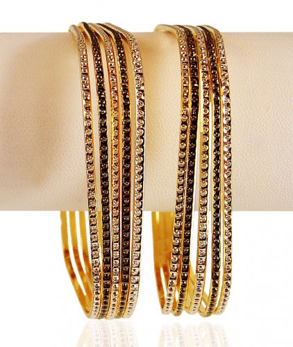 22k Gold Rhodium Bangles ( 2 pcs) - AjBa62839 - 22K Gold square shape ...