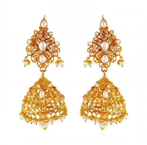 22KT Gold Pearl Jhumki Earrings 