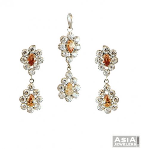 Pendant And Earring Set With CZ 