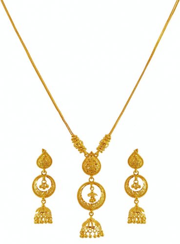 Gold Necklace Earring Set - AjNs59964 - 22K Gold necklace and earring ...