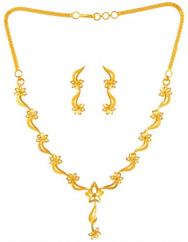 22kt Gold Necklace Set for Ladies - AjNs64614 - 22kt Gold Necklace Set
