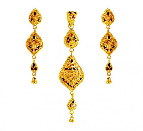 22k Gold Reversible Pendant Set 