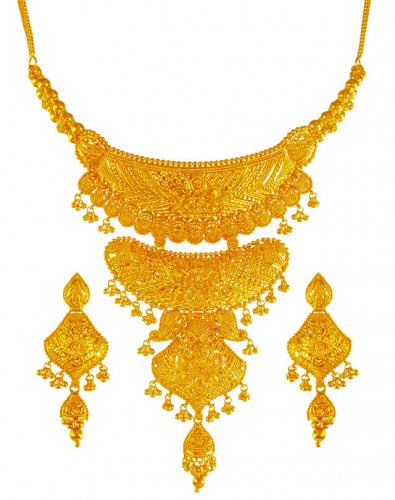 22Kt Gold Necklace Set - AjNs64020 - US$ 4,604 - 22KT Gold Indian ...