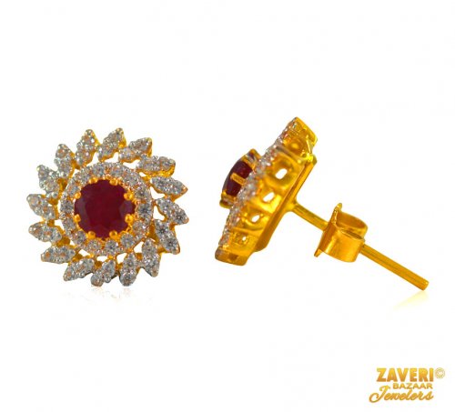 Gold Earrings with Ruby stone 