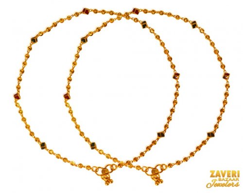 22 Kt Gold Beads Anklet (2 PC) 