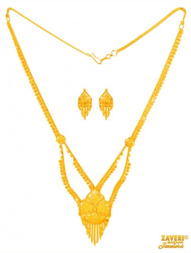 22 Kt Gold Necklace Earring Set 