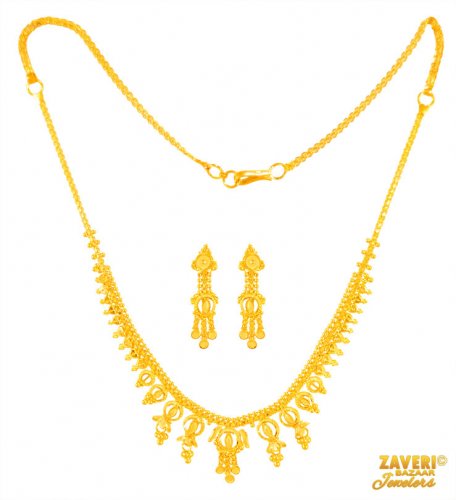 22 K Gold Necklace Earrings Set 
