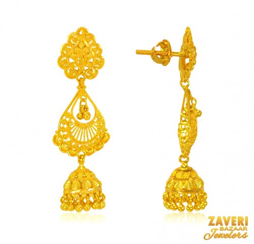 Fancy 22 Kt Gold Jhumki - AjEr66058 - US$ 756 - 22 Kt Gold Long (Earrings), designed with ...